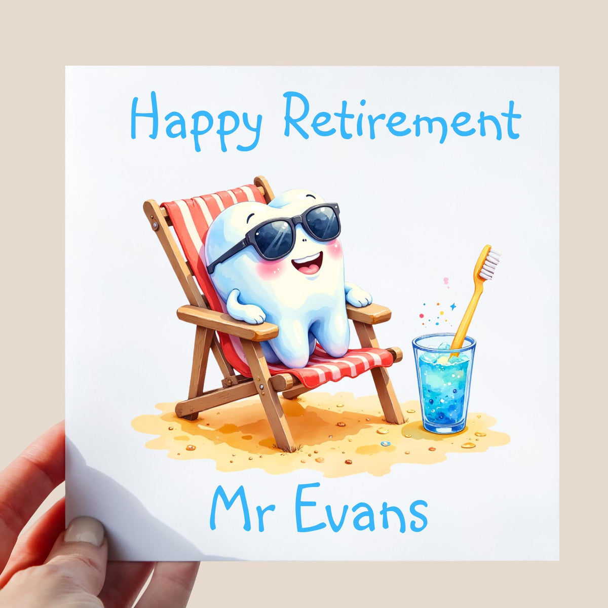 cute tooth character in illustration style relaxing on a beach chair with sunglasses and drink