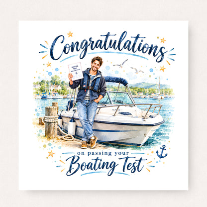 Boating Test Congratulations Card featuring illustrated congratulatory artwork