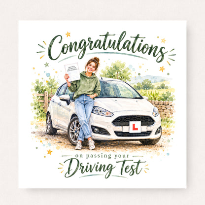 Driving Test Congratulations Card featuring illustrated congratulatory artwork