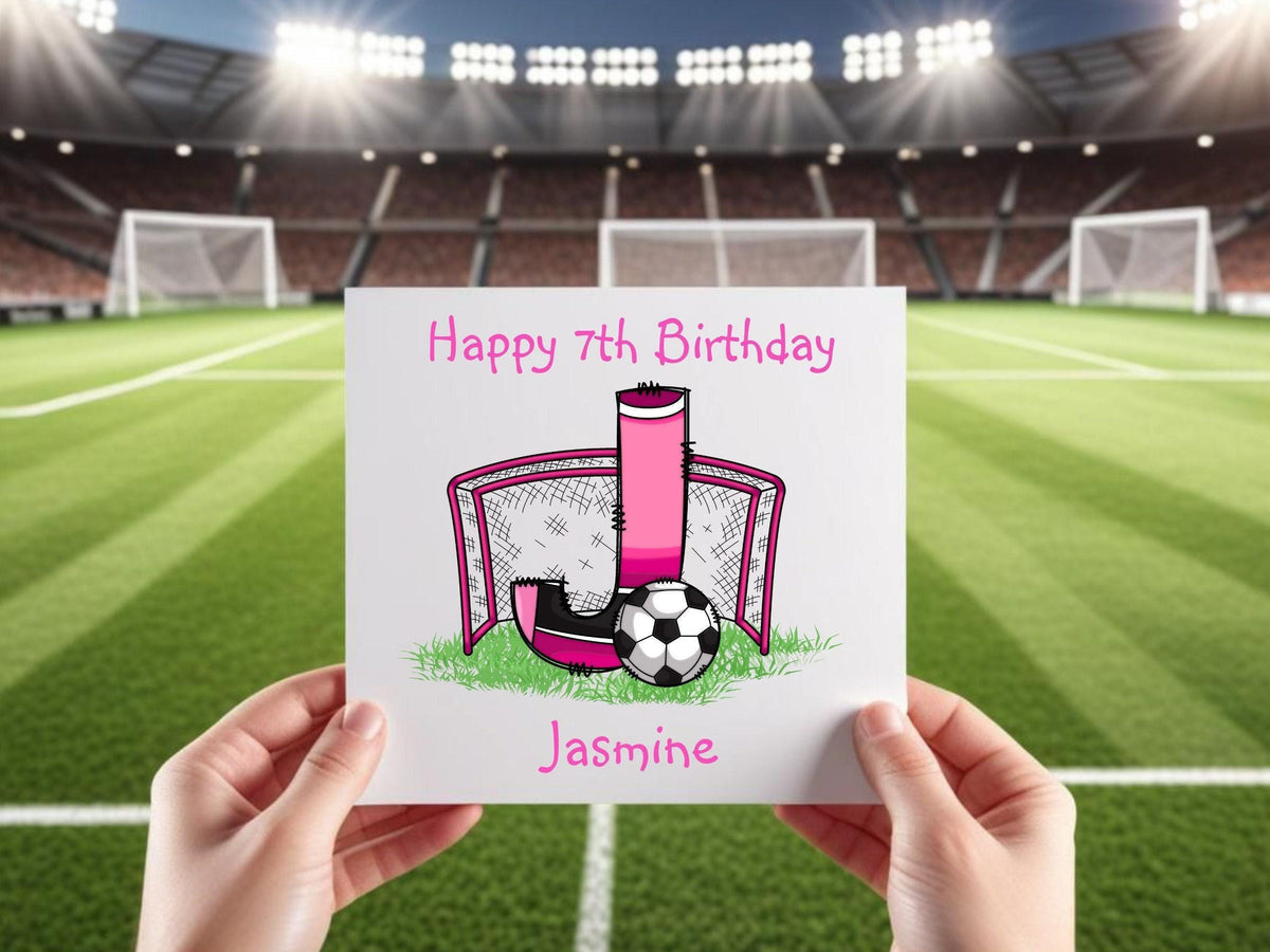 Girls Football 7th Personalised Birthday Card with Alphabet Design –  Boys, Girls, Brother, Sister, Nephew, Son, Daughter 11th, 12th, 13th,