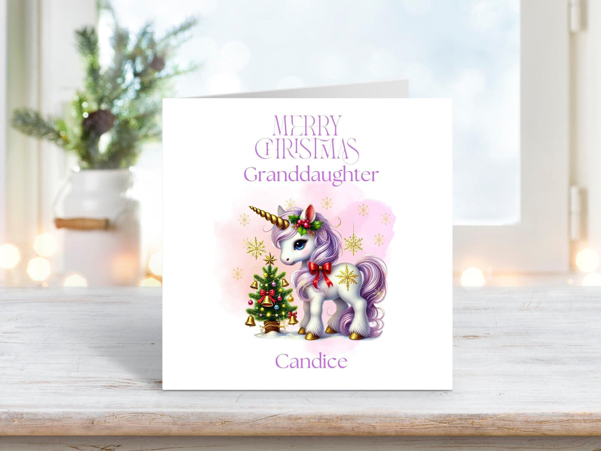 Granddaughter Christmas Card – Personalised Card, Festive Unicorn, Christmas Greeting Card,  Festive Card, Xmas Card, Custom Card