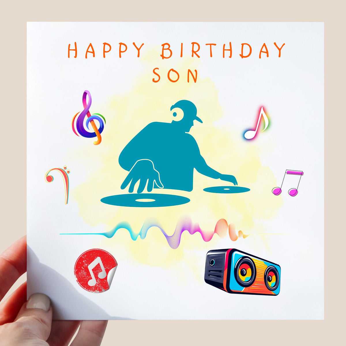 Personalised DJ Birthday Card for Son, Music Lover Gift, Grandson Card, Brother, Sister, DJ Theme, Music Decs, Musical Themed Card