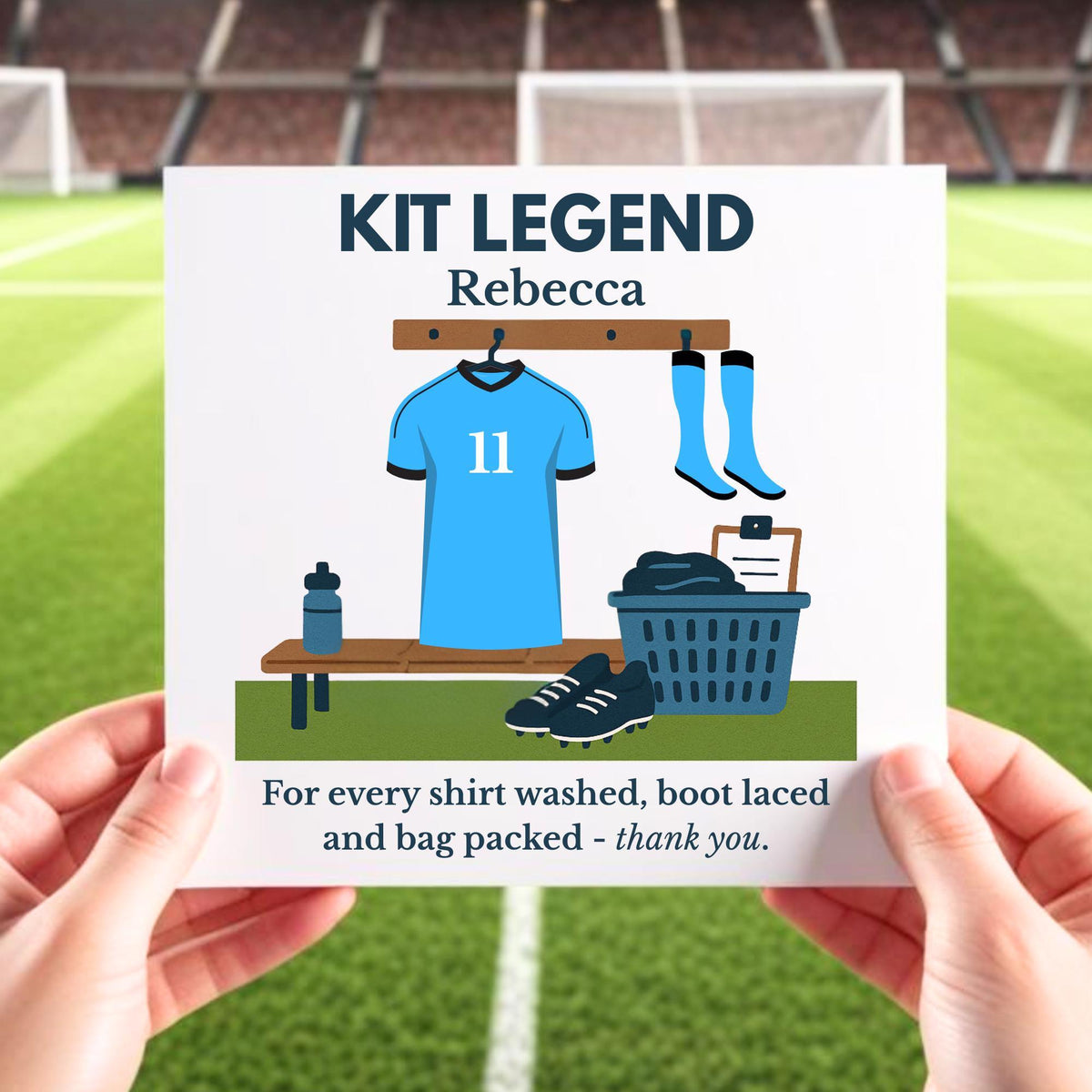 Personalised Football Kit Man Thank You Card: Custom Team Colors Name