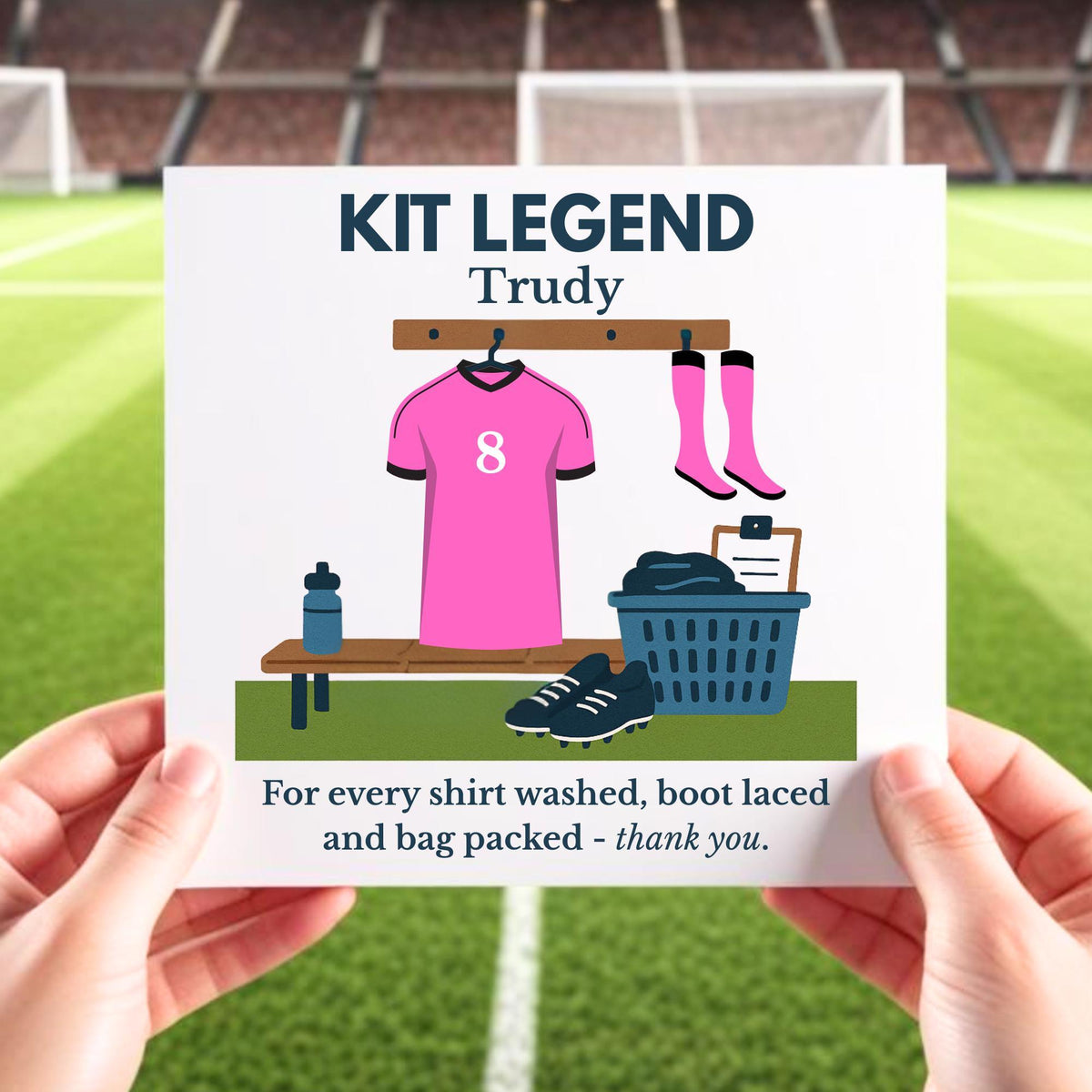 Personalised Football Kit Man Thank You Card: Custom Team Colors Name