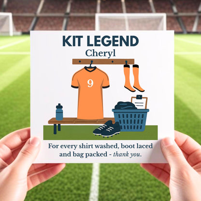 Personalised Football Kit Man Thank You Card: Custom Team Colors Name