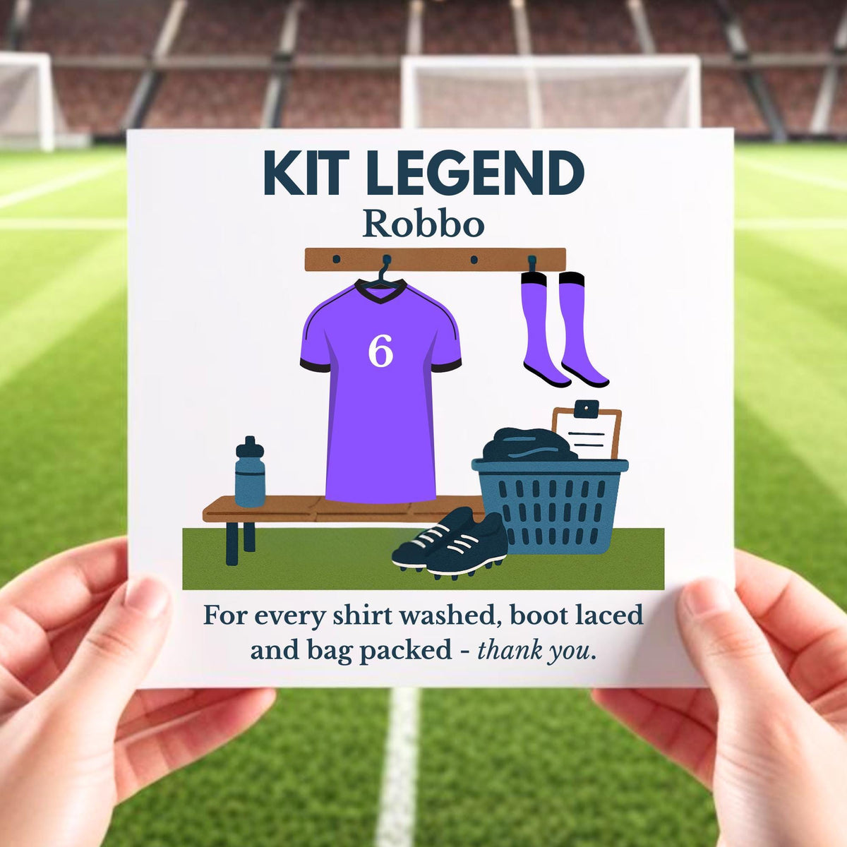 Personalised Football Kit Man Thank You Card: Custom Team Colors Name