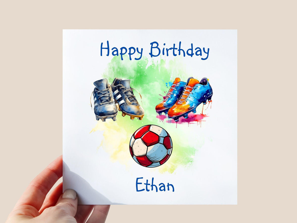 personalised football themed birthday card