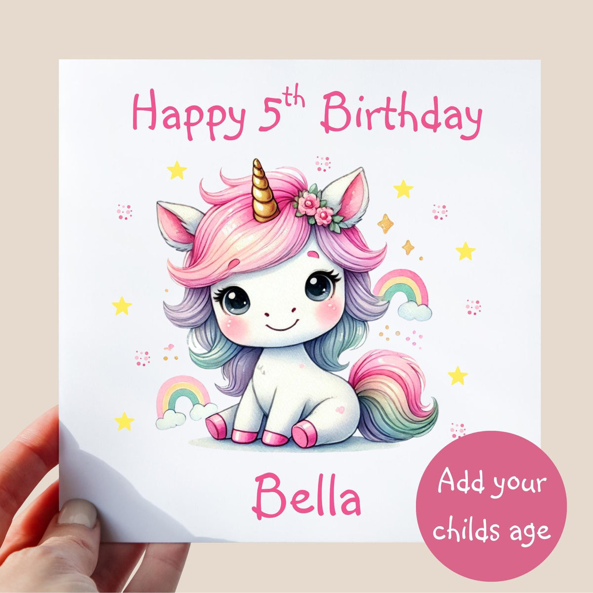 Personalised Unicorn Birthday Card for Daughter, Granddaughter, Sister or Niece, Girls Birthday Card, Any Age Unicorn Card