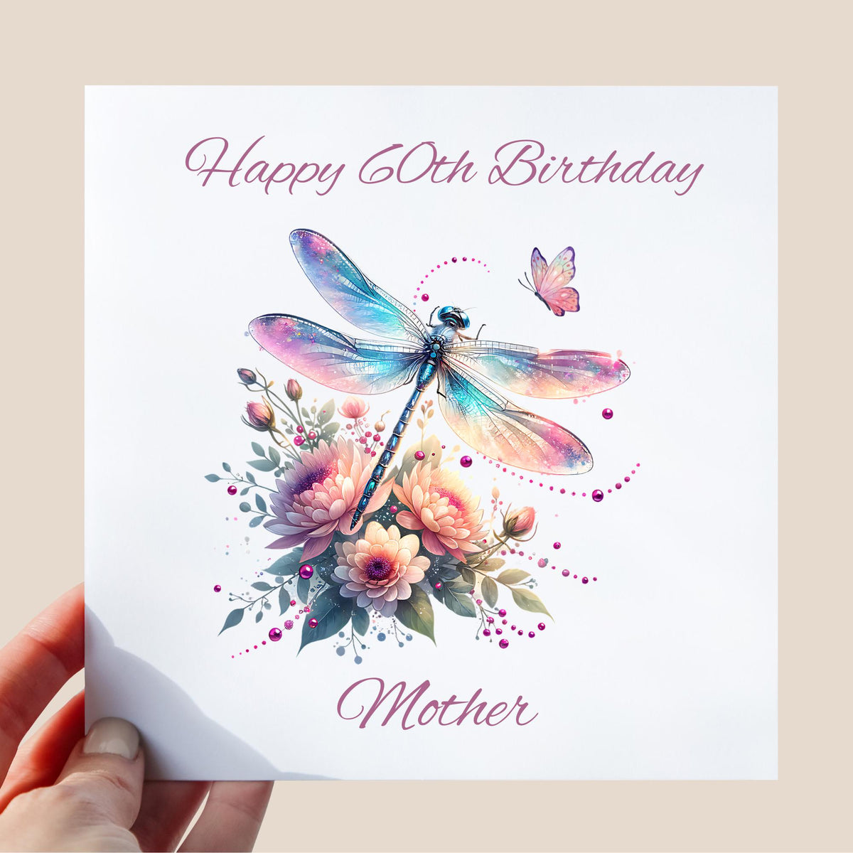 Personalised 60th Birthday Card for Mum with Dragonfly Theme | Cute Thoughtful Gift for Mother | Special Birthday Card for Grandmother