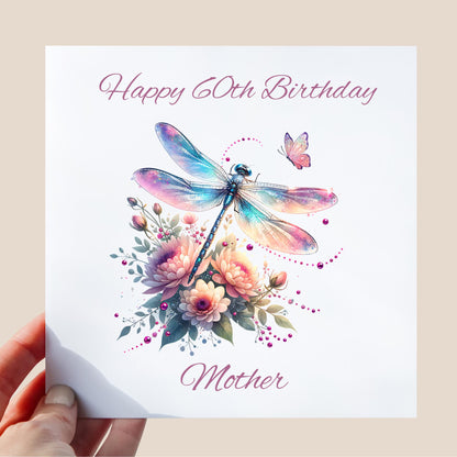 Personalised 60th Birthday Card for Mum with Dragonfly Theme | Cute Thoughtful Gift for Mother | Special Birthday Card for Grandmother
