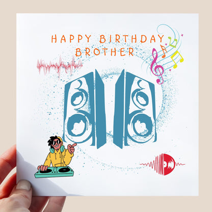 Personalised DJ Birthday Card for Brother, Music Lover Gift, Grandson Card, Brother, Music Decs, Musical Themed Card, Music Speakers