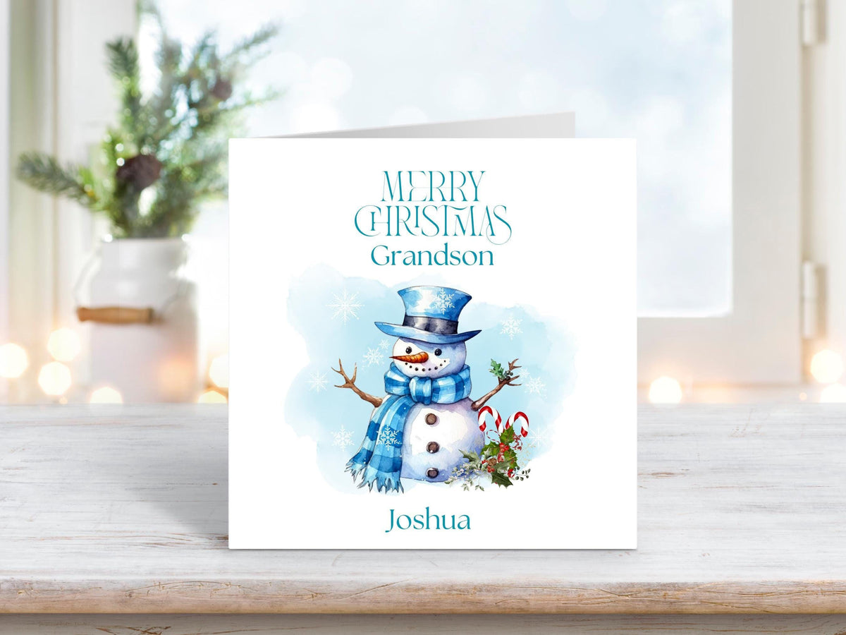 Grandson Christmas Card – Personalised Card, Festive Snowman, Christmas Greeting Card,  Festive Card, Xmas Card, Custom Card