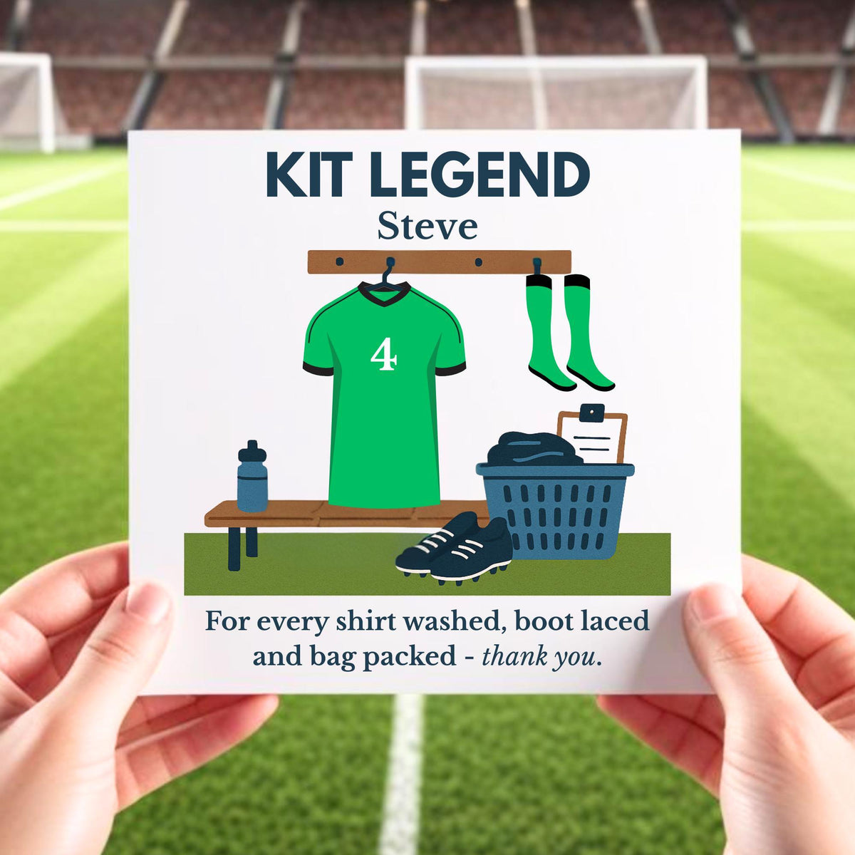 Personalised Football Kit Man Thank You Card: Custom Team Colors Name
