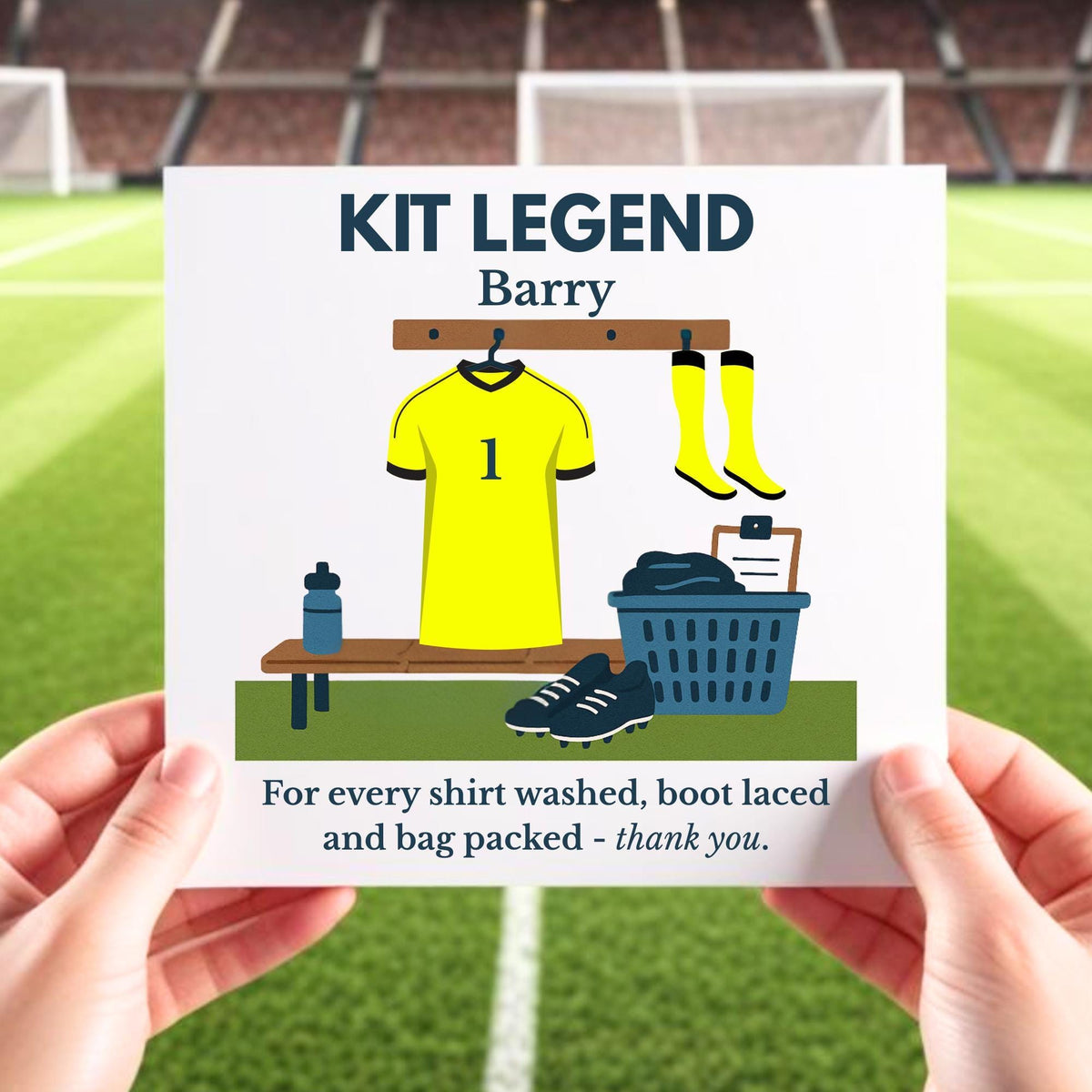 Personalised Football Kit Man Thank You Card: Custom Team Colors Name