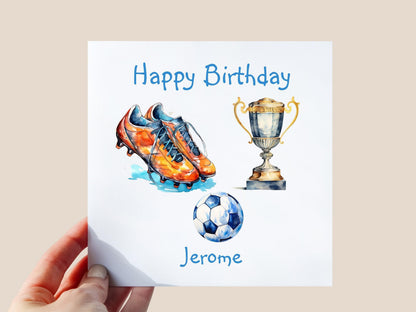 Personalised Football Birthday Card with Trophy