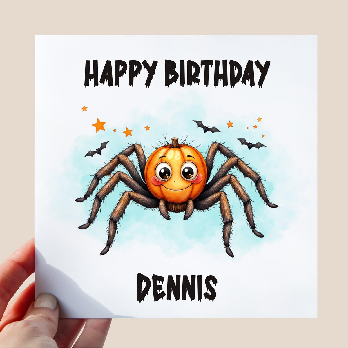 Personalised Halloween Birthday Card: Spider Pumpkin Design