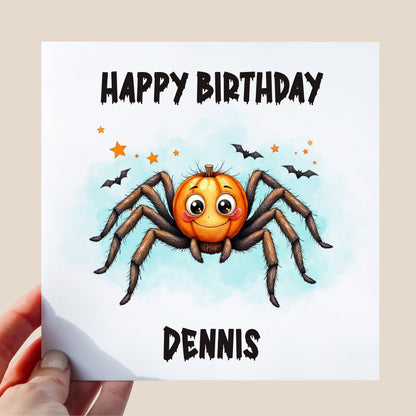 Personalised Halloween Birthday Card: Spider Pumpkin Design