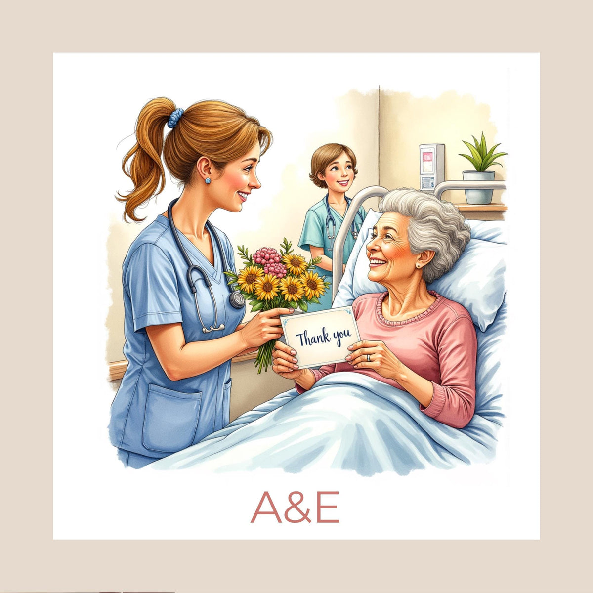 Personalised Hospital Thank You Card – Female Nurse Design (Ward Name or Number, Child–Elderly Patient)