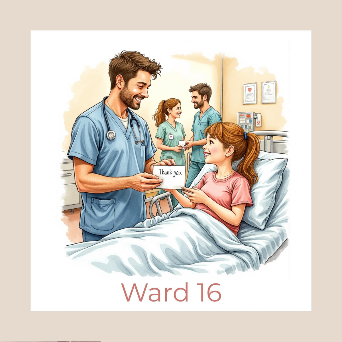 Personalised Hospital Thank You Card – Male Nurse Appreciation with Ward Name or Number (Child, Teen, Adult, Elderly Versions)