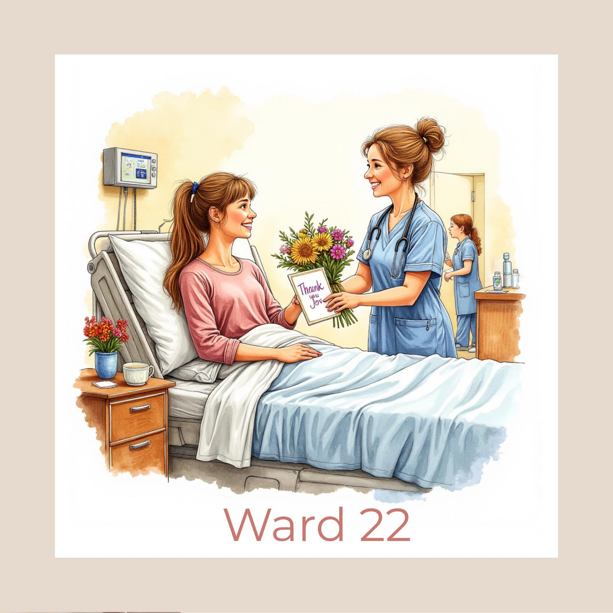Personalised Hospital Thank You Card – Female Nurse Design (Ward Name or Number, Child–Elderly Patient)