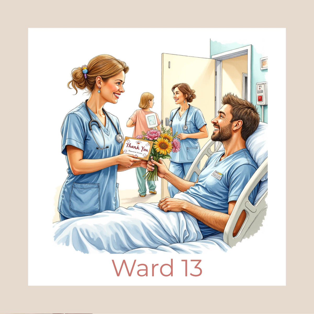 Personalised Hospital Thank You Card – Female Nurse Design (Ward Name or Number, Child–Elderly Patient)