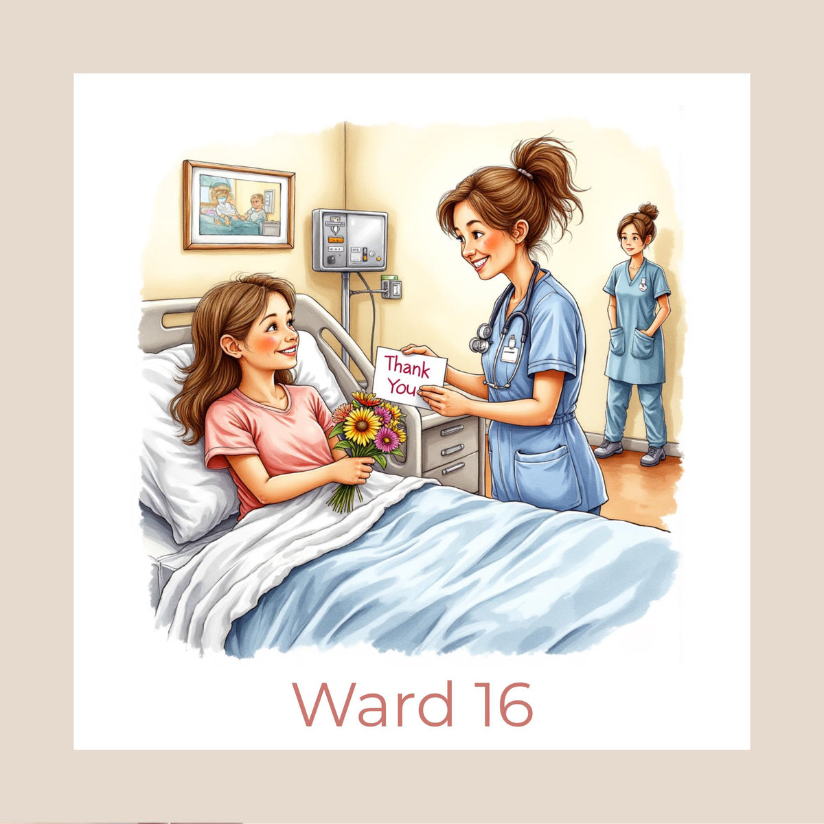 Personalised Hospital Thank You Card – Female Nurse Design (Ward Name or Number, Child–Elderly Patient)