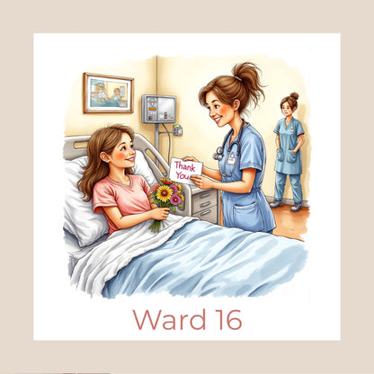 Personalised Hospital Thank You Card – Female Nurse Design (Ward Name or Number, Child–Elderly Patient)