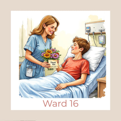 Personalised Hospital Thank You Card – Female Nurse Design (Ward Name or Number, Child–Elderly Patient)