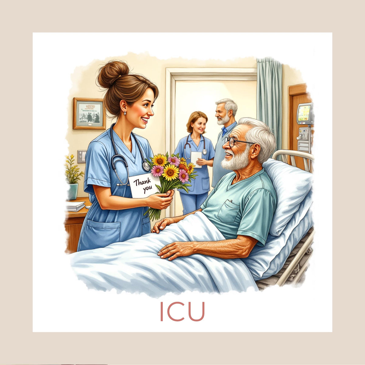 Personalised Hospital Thank You Card – Female Nurse Design (Ward Name or Number, Child–Elderly Patient)
