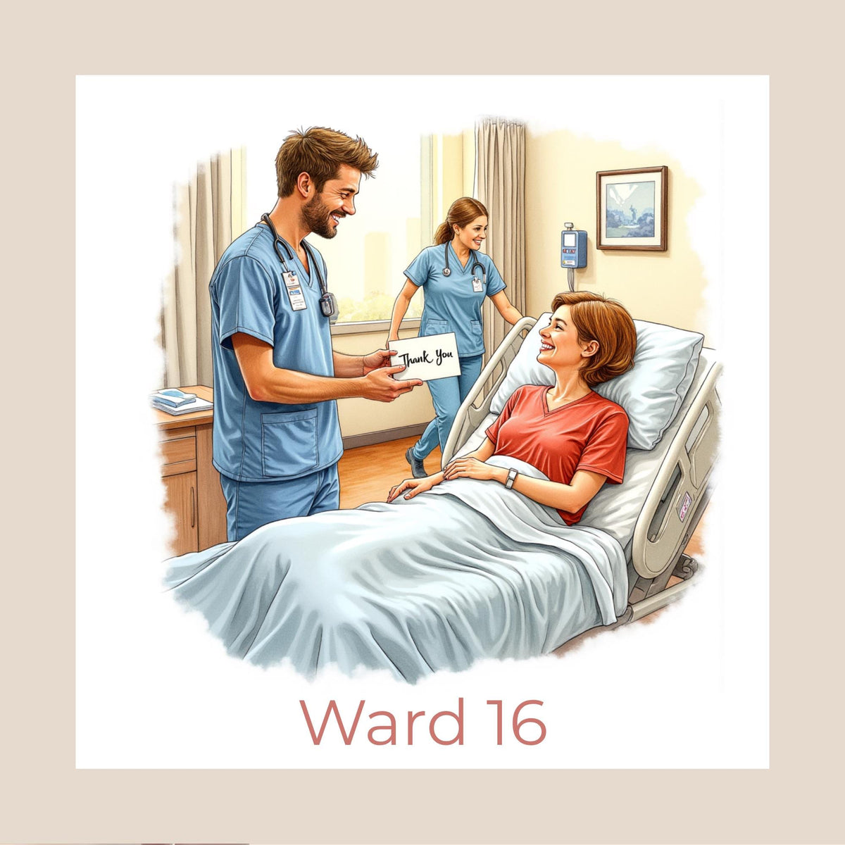 Personalised Hospital Thank You Card – Male Nurse Appreciation with Ward Name or Number (Child, Teen, Adult, Elderly Versions)