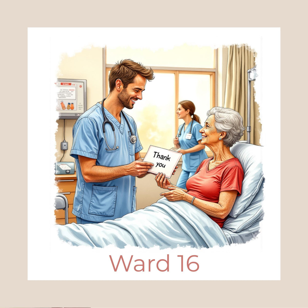 Personalised Hospital Thank You Card – Male Nurse Appreciation with Ward Name or Number (Child, Teen, Adult, Elderly Versions)