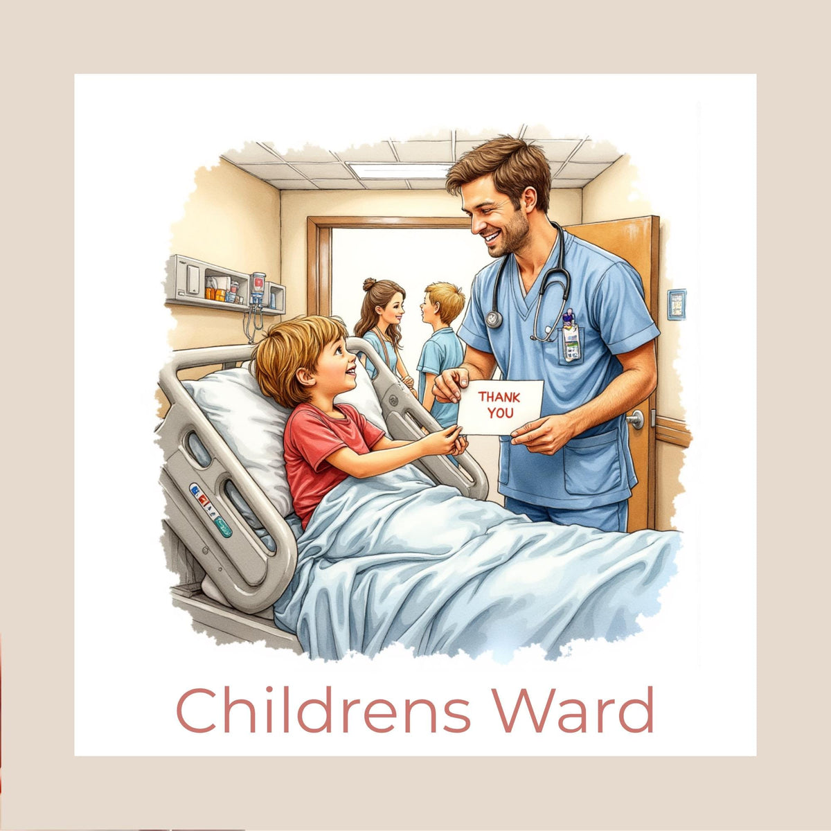 Personalised Hospital Thank You Card – Male Nurse Appreciation with Ward Name or Number (Child, Teen, Adult, Elderly Versions)