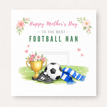 Personalised Football Nan Card – Elegant Floral Trophy Design | Choose Scarf Colour