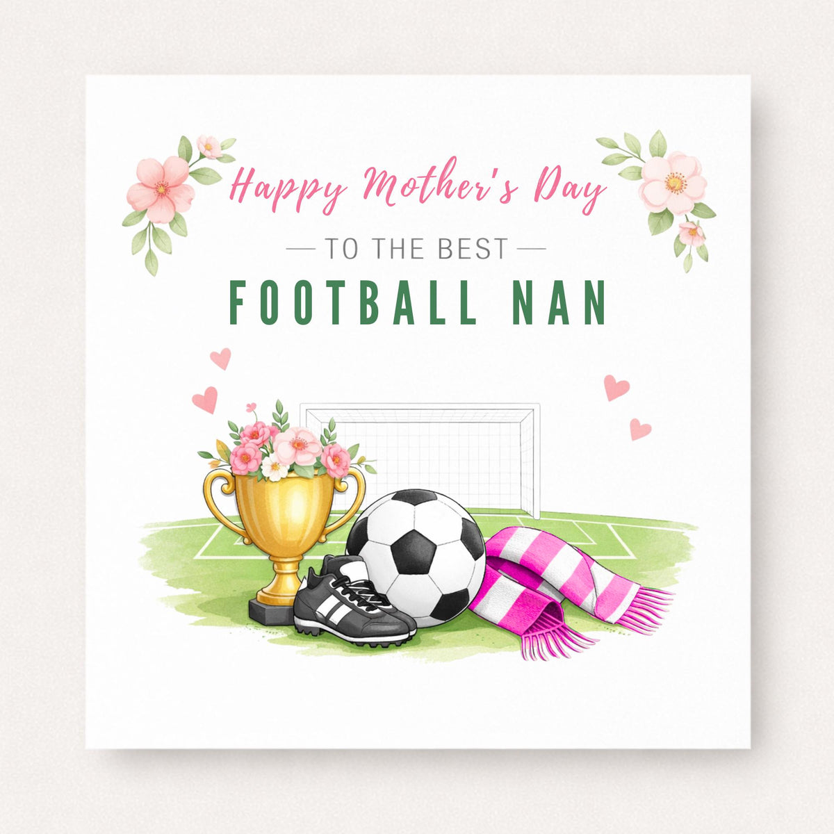 Personalised Football Nan Card – Elegant Floral Trophy Design | Choose Scarf Colour