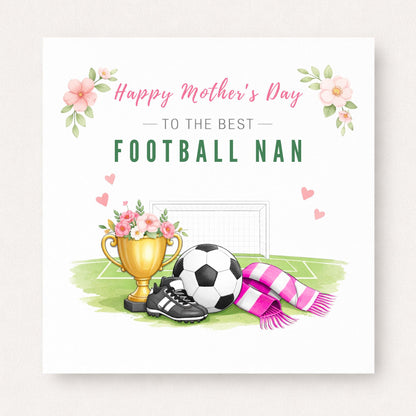 Personalised Football Nan Card – Elegant Floral Trophy Design | Choose Scarf Colour