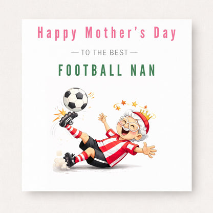 Personalised Football Nan Card – Funny Football Grandma Mid Kick Design