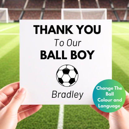 Personalised Ball Boy Thank You Card: Custom Footy Gift