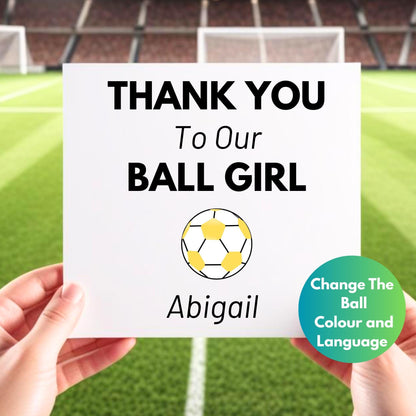 Personalised Thank You Ball Girl Card, Football Gift, End of Season Gift, Custom Team Appreciation, Change Color/Language Options/ Team Gift
