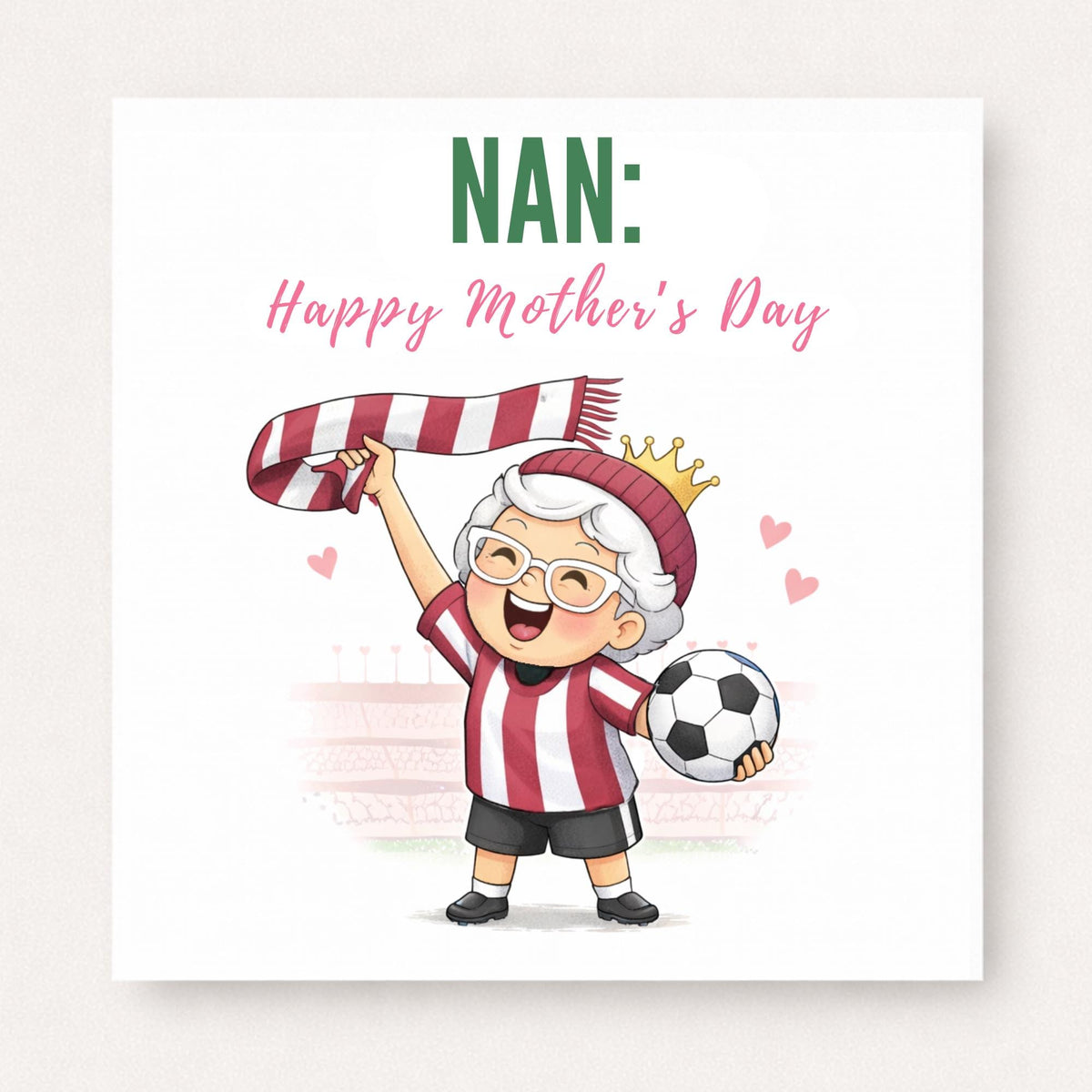 Personalised Football Nan Card – Funny Football Supporter Design | Choose Kit Colour