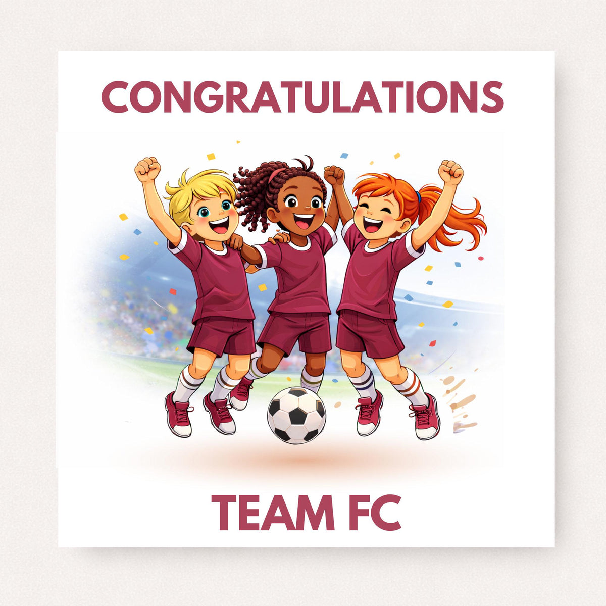 Personalised Girls Football Team Congratulations Card