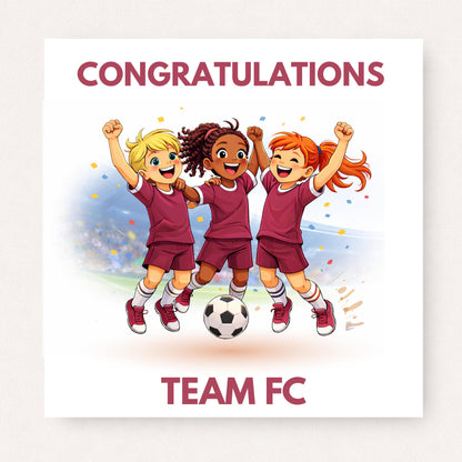 Personalised Girls Football Team Congratulations Card