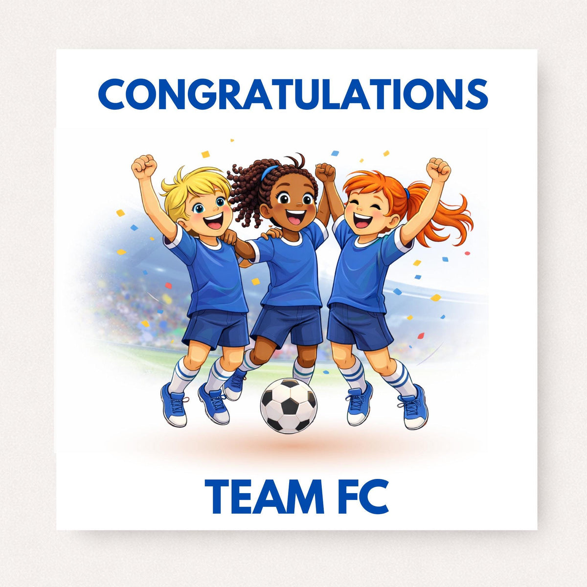 Personalised Girls Football Team Congratulations Card