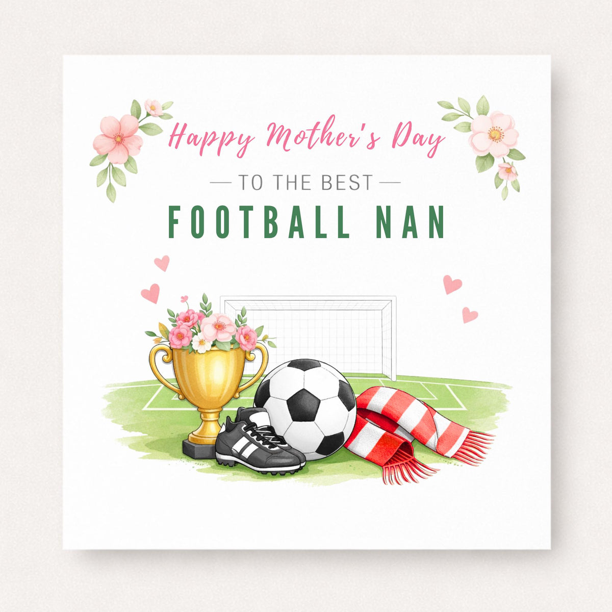 Personalised Football Nan Card – Elegant Floral Trophy Design | Choose Scarf Colour