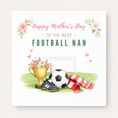 Personalised Football Nan Card – Elegant Floral Trophy Design | Choose Scarf Colour