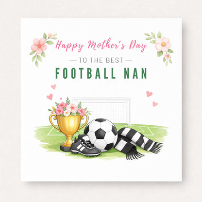 Personalised Football Nan Card – Elegant Floral Trophy Design | Choose Scarf Colour