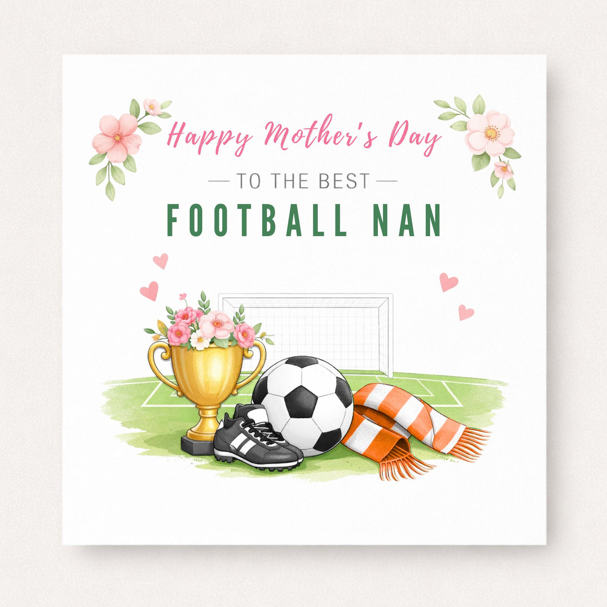 Personalised Football Nan Card – Elegant Floral Trophy Design | Choose Scarf Colour