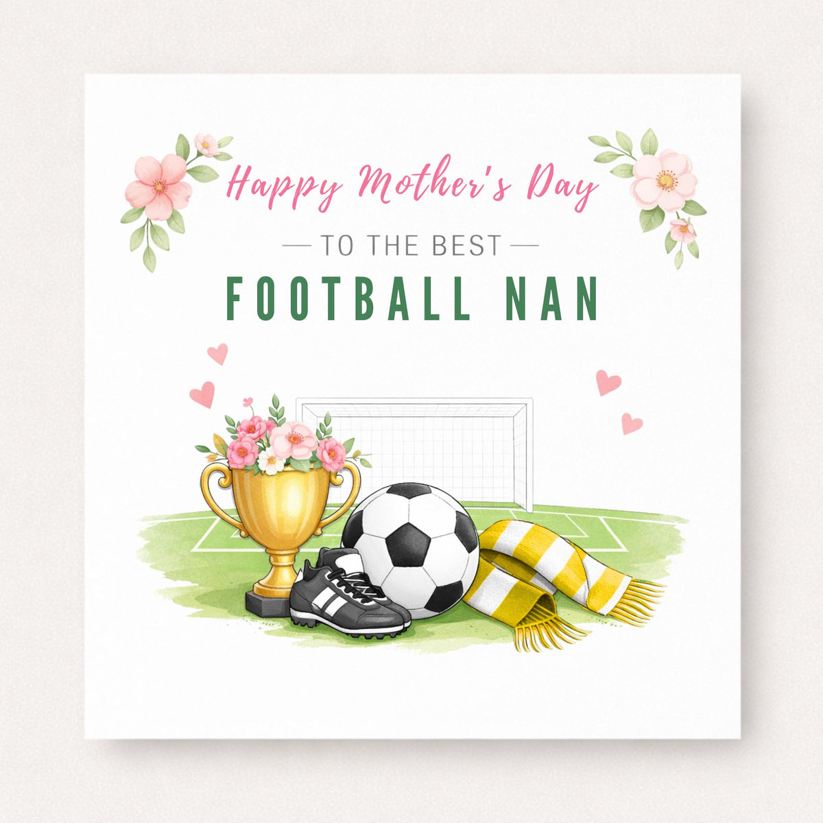 Personalised Football Nan Card – Elegant Floral Trophy Design | Choose Scarf Colour