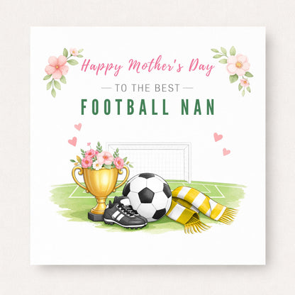 Personalised Football Nan Card – Elegant Floral Trophy Design | Choose Scarf Colour
