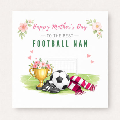Personalised Football Nan Card – Elegant Floral Trophy Design | Choose Scarf Colour