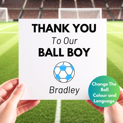 Personalised Ball Boy Thank You Card: Custom Footy Gift
